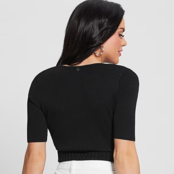 Guess Black Soft Bandage V Neck Top Large - Picture 4 of 8